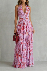 Belladina | Romántica Cascada de Rosas Vestido Largo con escote al estilo americano
