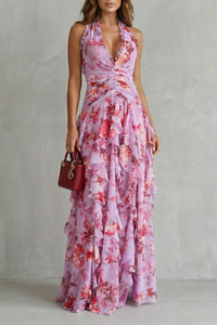 Belladina | Romántica Cascada de Rosas Vestido Largo con escote al estilo americano