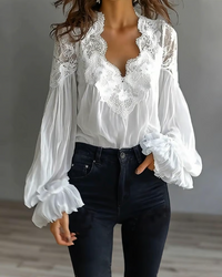 Eva | Blusa con encaje floral y mangas de farol
