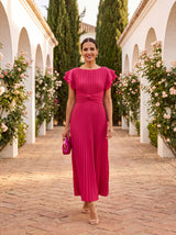 Seraphina | Vestido maxi plisado elegante con cintura anudada