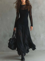 Nerea | Vestido Maxi de Tul Negro con Corte Holgado