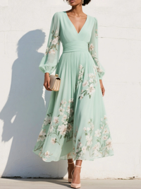 Cisella | Vestido midi verde claro con estampado floral