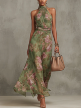 Livia | Vestido Maxi con Escote Halter y Estampado Floral Elegante