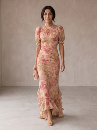 Rosario | Vestido Largo Estampado Floral de Chiffón