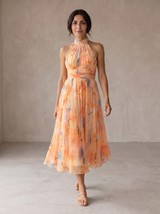 Aurora | Vestido con escote halter y estampado en acuarela